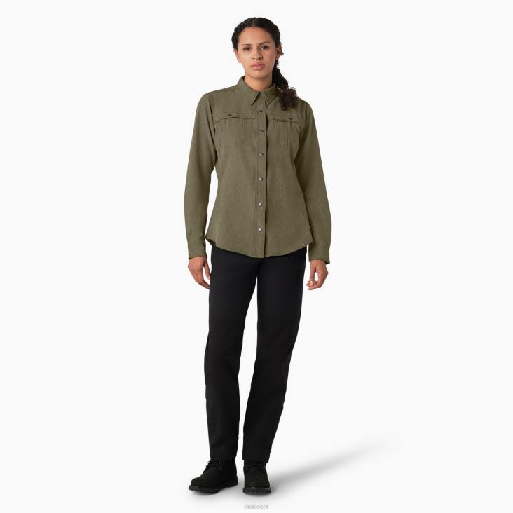 vrouwen Dickies verkoelend werkoverhemd met rollipje militair groene heide (mld) werk kleding 6F0X1677