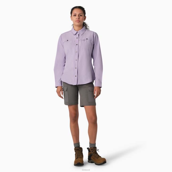 vrouwen Dickies verkoelend werkoverhemd met rollipje paarse roos (urd) werk kleding 6F0X1678
