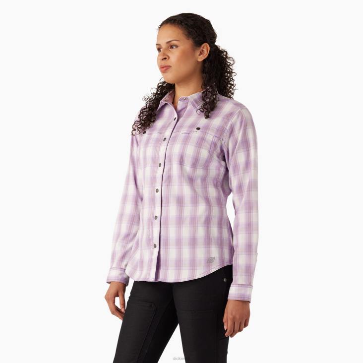 vrouwen Dickies verkoelend werkoverhemd met rollipje paarsroze heuvelplaid (a2d) werk kleding 6F0X1672