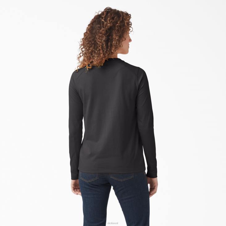 vrouwen Dickies zwaargewicht henley zwart (kbk) werk kleding 6F0X2198