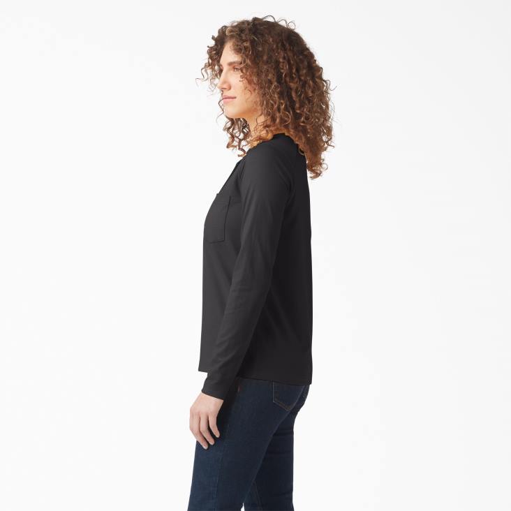 vrouwen Dickies zwaargewicht henley zwart (kbk) werk kleding 6F0X2198