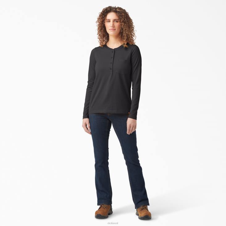 vrouwen Dickies zwaargewicht henley zwart (kbk) werk kleding 6F0X2198
