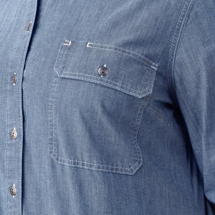 vrouwen Dickies plus chambray werkoverhemd met rollip en lange mouwen stonewashed lichtblauw (lsw) werk kleding 6F0X2125