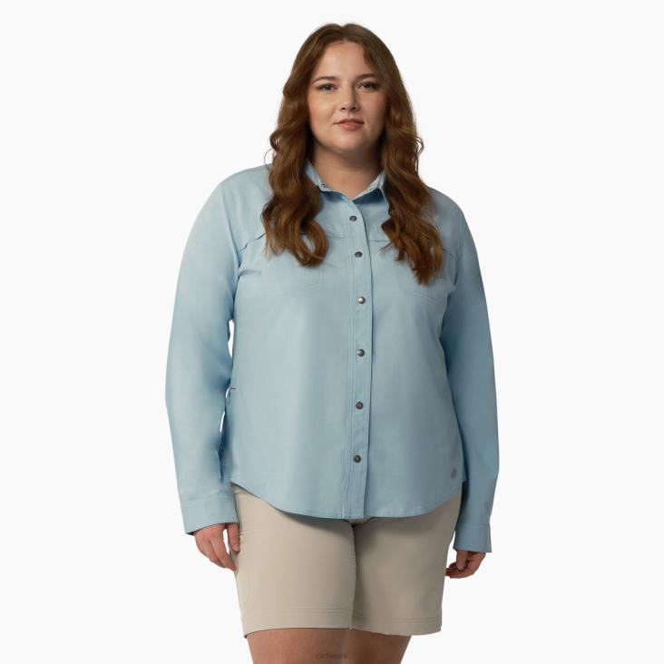 vrouwen Dickies plus verkoelend werkshirt met rollipje helderblauw (eud) werk kleding 6F0X1684