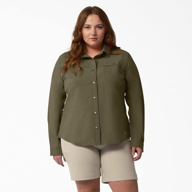 vrouwen Dickies plus verkoelend werkshirt met rollipje militair groene heide (mld) werk kleding 6F0X1686
