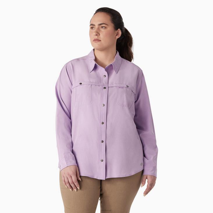 vrouwen Dickies plus verkoelend werkshirt met rollipje paarse roos (urd) werk kleding 6F0X1687