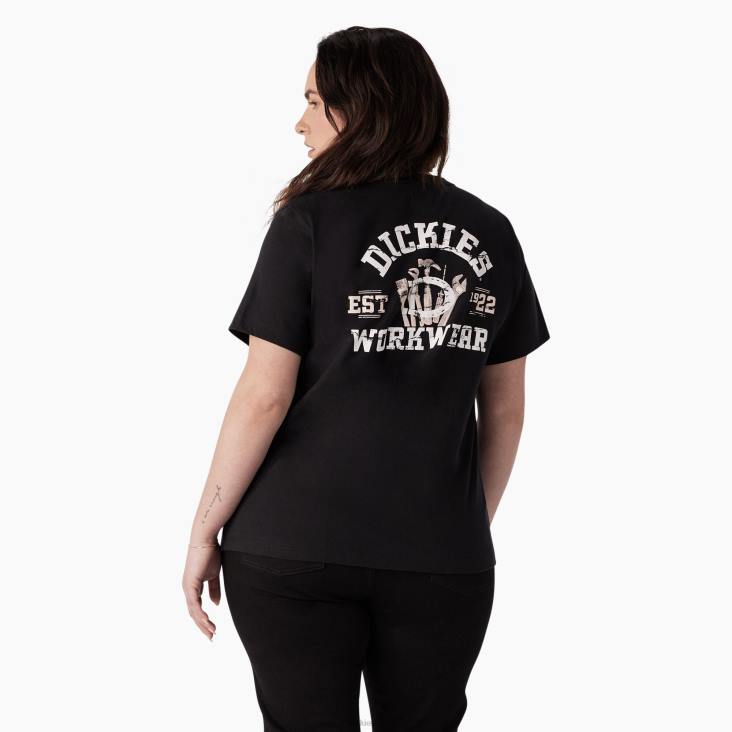 vrouwen Dickies plus zwaargewicht grafisch T-shirt voor werkkleding zwart (kbk) werk kleding 6F0X2190