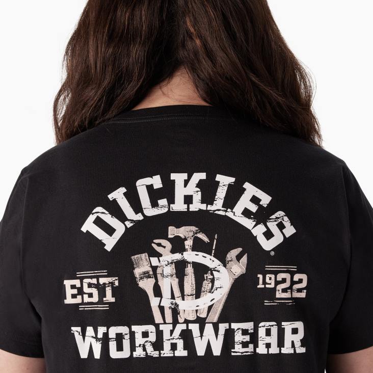 vrouwen Dickies plus zwaargewicht grafisch T-shirt voor werkkleding zwart (kbk) werk kleding 6F0X2190